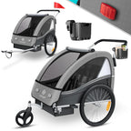 KESSER Kinderfahrradanhänger Sport-RX 2in1 Jogger & Buggy 5-Punkt-Gurt Sicherheitsgurt 360° Vorderrad Kinderfahrradanhänger Reflektoren für 1-2 Kinder (max. 40 kg) Getränkehalter & Smartphonefach