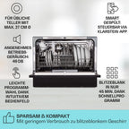 Klarstein ia 8 - Spülmaschine, Geschirrspüler, Freistehend, Teilintegriert, F, 55 cm breit, 8 Maßgedecke, 6 Programme, Aquastop, silber
