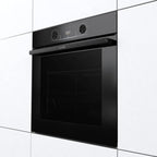 Gorenje 738971 Einbaubackofen-Set OptiBake Black Steam Pyro Set / 77L / Heißluft/Pyrolyse/ExtraSteam/GentleClose/AirFry/Pizzamode 300°C/PerfectGrill/Induktions-Kochfeld mit BridgeZone/schwarz
