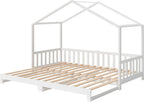 Bellabino Kinderbett Bia 140x200 cm, Hausbett Kinder inkl. Rausfallschutz und Rolllattenrost, Montessori Bodenbett weiß aus Massivholz Kiefer