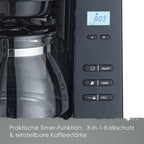 Melitta AromaFresh - Filterkaffeemaschine - mit Glaskanne - integriertes Mahlwerk - Timer Funktion - 10 Tassen - Pure Black