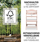 hauck Hochstuhl Beta+ Newborn Set Eco Bouncer - mitwachsender Holz Babyhochstuhl ab Geburt, inkl. Neugeborenenaufsatz, Sitzpolster und Essbrett - Dark Grey