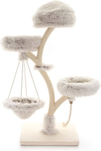 Fudajo Designer Kratzbaum in Zweigdesign 130 cm hoch, Katzenkratzbaum mit Plüsch und Sisal, Kletterbaum für Katzen, Katzenbaum mit Hängeliege