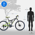 Bergsteiger Kodiak 26 Zoll, 29 Zoll Mountainbike, Scheibenbremse, Shimano 21 Gang-Schaltung, Vollfederung, Fully MTB für Jungen, Mädchen, Damen & Herren