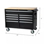 46 Zoll B x 24 Zoll T, tiefer Werkzeugkasten mit 9 Schubladen, glänzend schwarz, mobile Werkbank
