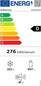 LG GSGV81PYLL Side by Side Kühlschrank, Klasse E, 635 L, Instaview, Kühlschrank mit Gefrierfach, Eis-, Crushed Ice- Wasserspender, Total NoFrost, Smart Inverter Kompressor, Wi-Fi