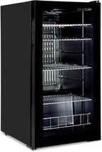 °CUBES Getränkekühlschrank 90L mit Glastür & 4 variablen Ablagen | Kompakter Flaschenkühlschrank, perfekt für zu Hause, Büro, Partys & Gastro | Stilvoller Kühlschrank mit Glastür, schwarz