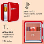Klarstein Audrey Mini - kleiner Kühlschrank, kompakte Mini-Bar, freistehend, Kompressionskühlung, Fassungsvermögen, Kühlung: 0-10 °C, Mini-Kühlschrank mit 70 Liter Fassungsvermögen, rot