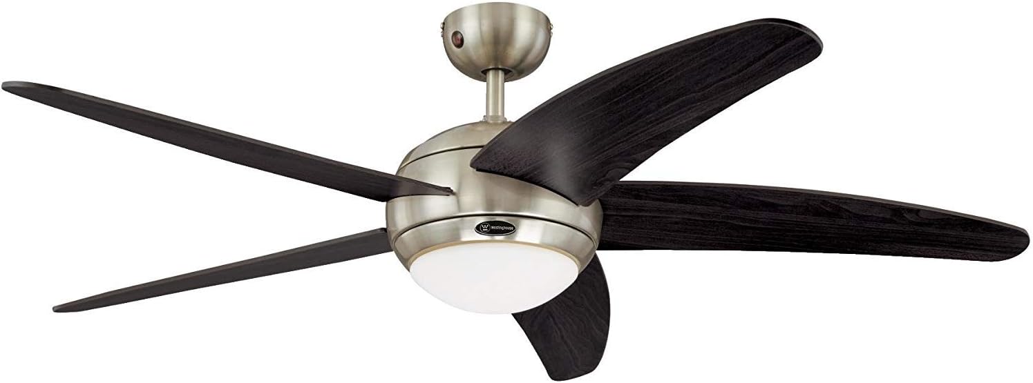 132 cm Deckenventilator Bendan 72220 mit Einzelleuchte und fünf Flügeln, Ausführung in seidenmattem Chrom mit Opalmilchglas