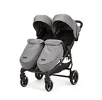 Ickle Bubba Venus Prime Doppelkinderwagen - geeignet von Geburt bis 15 kg (ca. 3 Jahre), leichter, faltbarer Zwillingskinderwagen mit Neugeborenenkokon, 2 Fußwärmern und Regenschutz (Schwarz)