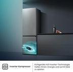 Hisense RB327N4AD2 Kühl-Gefrierkombination/ NoFrostPlus/ Multiflow 360°/ HolidayMode/ FreshZone/ 182,4 cm/ Kühlteil 171 l/ Gefrierteil 85 l/ 41 dB/ 287 kWh/ Jahr/ Edelstahl-Look
