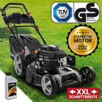 BRAST® Benzin Rasenmäher mit Antrieb | 5,2kW (7PS) | 55cm Schnittbreite | viele Modelle | TÜV | 30-80mm Schnitthöhe | 60L Fangkorb | 4 Takt OHV Motor | Stahlgehäuse | Power