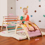 Dreieck-Set mit Kissen, 5-in-1 Montessori-Kletterset, faltbar, Kletter-Indoor-Spielplatz-Set für Kleinkinder, Holz-Kletterspielzeug mit Rampe und Kletterbogen für Kinder (Holzfarbe)