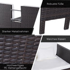 Outsunny Polyrattan Gartensofa-Set 3-teilig mit Hocker Kissen Outdoor