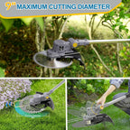 Akku Rasentrimmer mit Akku und Unkrautbürste, Rasentrimmer mit Akku mit 5 Klingentypen, 21 V Bürstenlose Freischneider Akku, mit 2 Akku 4.0Ah für Garden Trimmen (Grau)