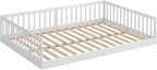CADANI Timi 2in1 Bodenbett 140x200 cm Montessori Kinderbett mit abnehmbaren Rausfallschutz inkl. Lattenrost, Kiefer Massivholz, weiß - 3 Aufbauvarianten, bis 200 kg belastbar, umbaubar