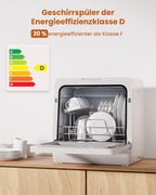 HAVA 2025 NEUE Tischgeschirrspüler mit Wasserenthärter und erhöhter Energieeffizienz, Spülmaschine mit 8 Programmen, Kindersicherung & verzögerter Start, keine Installation erforderlich
