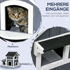 PawHut Outdoor Katzenhaus 2 Etagen mit Asphaltdach Blumenkasten
