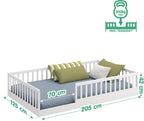 CADANI Timi 2in1 Bodenbett 140x200 cm Montessori Kinderbett mit abnehmbaren Rausfallschutz inkl. Lattenrost, Kiefer Massivholz, weiß - 3 Aufbauvarianten, bis 200 kg belastbar, umbaubar