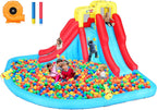 Aufblasbare Wasserrutschen für Kinder, 8-in-1-Hüpfburg-Wasserpark mit 450-W-Gebläse, Kletterwand, Planschbecken, 2 Wasserkanonen, Basketballkorb, Wasserrutsche, Krokodilsprinkler als Geschenk für eine Gartenparty