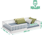 CADANI Timi 2in1 Bodenbett 140x200 cm Montessori Kinderbett mit abnehmbaren Rausfallschutz inkl. Lattenrost, Kiefer Massivholz, weiß - 3 Aufbauvarianten, bis 200 kg belastbar, umbaubar
