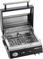 RÖSLE Elektrogrill BBQ-Portable Videro E2-P, tragbarer Tischgrill mit 2 Brennern, Warmhalterost und Deckel mit Glaseinsatz, pulverbeschichteter Stahl, schwarz/silbern