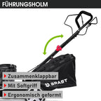 BRAST Benzin Rasenmäher mit Antrieb | 3,0kW (4,1PS) | Elektrostart | 41cm Schnittbreite | viele Modelle | TÜV | 4 Takt OHV Motor | 25-75mm Schnitthöhe | 40L Fangkorb | Stahlgehäuse | 16145 Estart