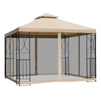 Outsunny Gartenpavillon Doppeldach mit Ablagen und Netz-Seitenwänden