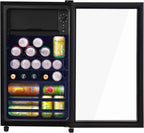Merax Kühlschrank 128L, Freistehend Getränkekühler mit 120L-Kühlschrank + 8L-Gefrierschrank, mit LED-Innenbeleuchtung und Verstellbare Einlegeböden, Superleise für Restaurant, Bar, Getränke und Bier