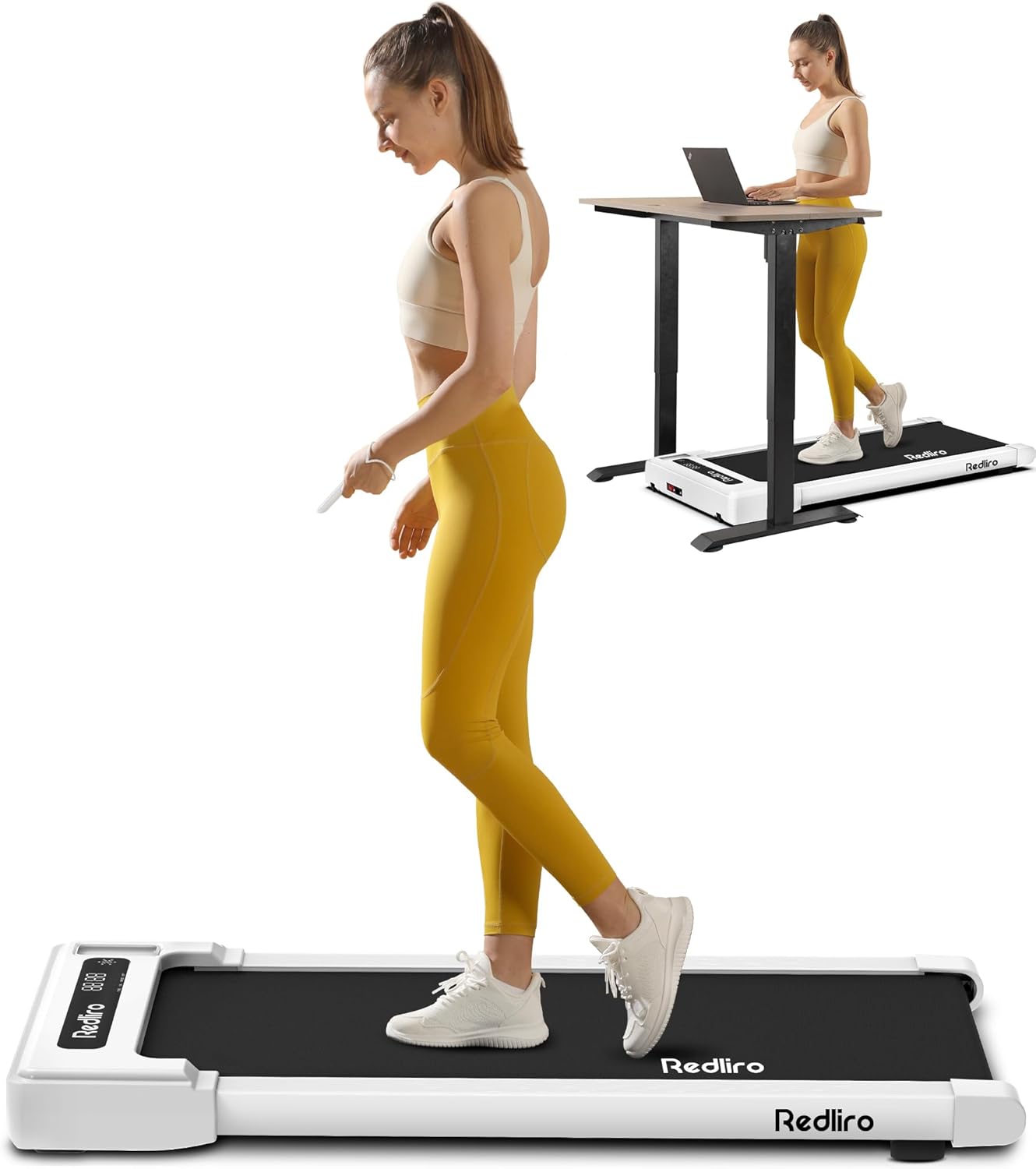 Redliro Walking Pad, Laufband für Zuhause mit Fernbedienung und LED-Anzeige, Kompaktes und leises Laufband Schreibtisch für Zuhause/Büro 1-6km/h