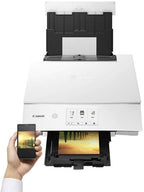 Canon PIXMA TS8351a Drucker Farbtintenstrahl Multifunktionsgerät DIN A4 (Scanner, Kopierer, 4.800 x 1.200 dpi, 6 separate Tinten, USB, WLAN, AirPrint, Duplexdruck, 2 Papierzuführungen, 5 GHz), weiß