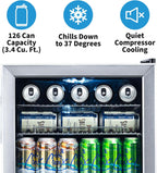 Getränkekühlschrank | Freistehender Kühlschrank für 126 Dosen mit Glastür mit Scharnier rechts | Mini-Getränkekühlschrank, perfekt für Bier, Wein, Limonade und kühlere Getränke