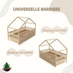 Crazy Pine Hausbett mit Schubladen 200x90 cm – Kinderbett aus Naturholz mit Rausfallschutz – Montessori Bodenbett mit zusätzlichen Stauraum und und Abnehmbarer Barriere - Crazy House