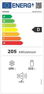 Hisense RB327N4AD2 Kühl-Gefrierkombination/ NoFrostPlus/ Multiflow 360°/ HolidayMode/ FreshZone/ 182,4 cm/ Kühlteil 171 l/ Gefrierteil 85 l/ 41 dB/ 287 kWh/ Jahr/ Edelstahl-Look