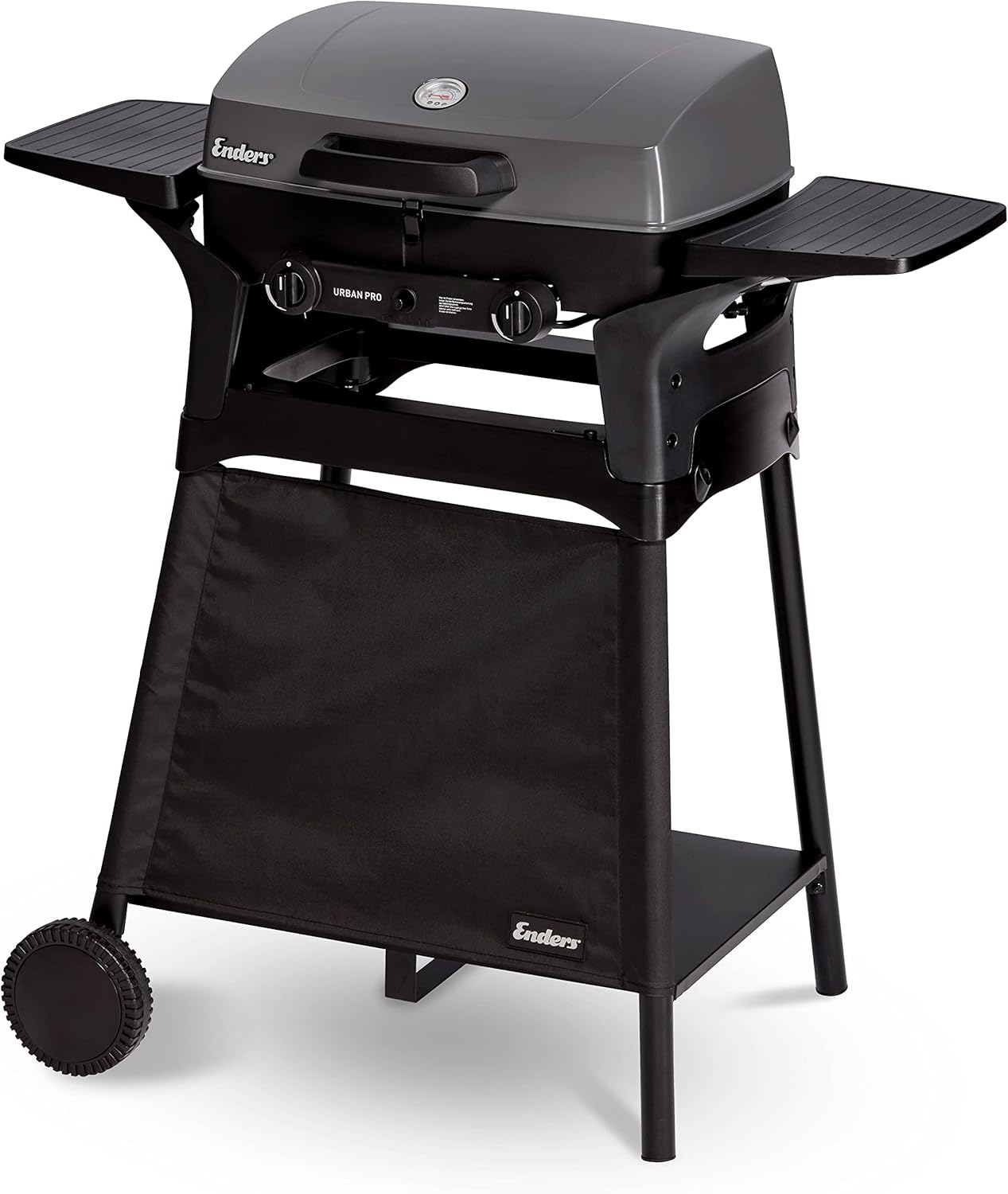 EndersGasgrill Urban II Pro, Tischgrill, Grillen-, Kochen- und Backen Funktion, 2 Brenner Edelstahl, mit Grill-Thermometer, Balkon-, Camping-Grill, Aluguss-Gehäuse, Gusseisen-Rost, #2062