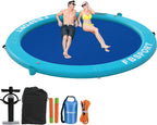Aufblasbares Dock, schwimmende Plattform, 2,44 m aufblasbares Wasserhängematten-Schwimmdeck für See mit Getränkehalter, runder Schwimmring, Schwimmfloß, Liegeinsel, Plattformpolster