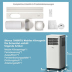 SHINCO Mobile Klimaanlage mit Abluftschlauch, 3-in-1Klimaanlage mit Luftentfeuchter&Ventilator, 7000BTU, 2,05 kW, Mobiles Klimagert mit Schlafmodus, Timer und Montagematerial, Rume bis 54m