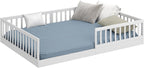 CADANI Timi 2in1 Bodenbett 140x200 cm Montessori Kinderbett mit abnehmbaren Rausfallschutz inkl. Lattenrost, Kiefer Massivholz, weiß - 3 Aufbauvarianten, bis 200 kg belastbar, umbaubar