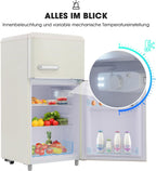 Merax Kühlschrank mit Gefrierfach, Kühl-Gefrierkombination, klein Kühlschrank mit 51L und Gefrierschrank 21L, Leise, LED, Glasablagen, Gemüsefach, Türablagen, für Küche, Wohnzimmer, Büro, Schwarz