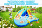 Aufblasbare Wasserrutschen für Kinder, 8-in-1-Hüpfburg-Wasserpark mit 450-W-Gebläse, Kletterwand, Planschbecken, 2 Wasserkanonen, Basketballkorb, Wasserrutsche, Krokodilsprinkler als Geschenk für eine Gartenparty