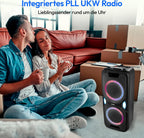 MEDION P61468 Party-Soundsystem (Partylautsprecher inkl. Mikrofon, Karaoke, Akku, UKW Radio, Bluetooth 5.0, Kompaktanlage, 2X 220 Watt, Farbige LED, USB, AUX, 2X Mikrofonanschluss)