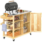 Outsunny Grillwagen Outdoor Kücheninsel mit Rollen Massivholz