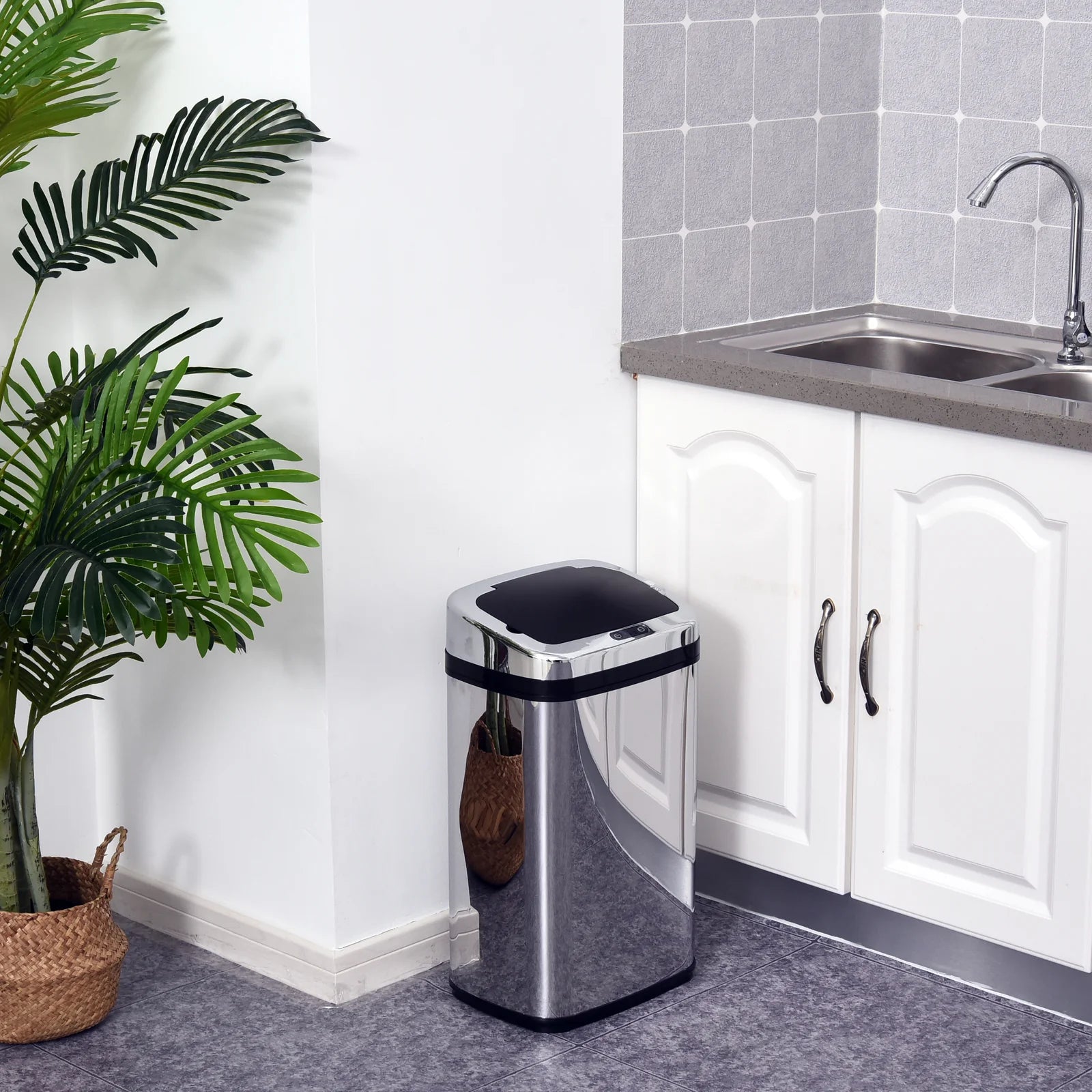HOMCOM Automatik Mülleimer mit Sensor Edelstahl