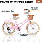 Glerc Missy 20 24 26 Zoll Mädchen City 6-Gang Hybrid Cruiser Fahrrad mit Weidenkorb für Jugend über 6-Jahre alt, mehrere Farben