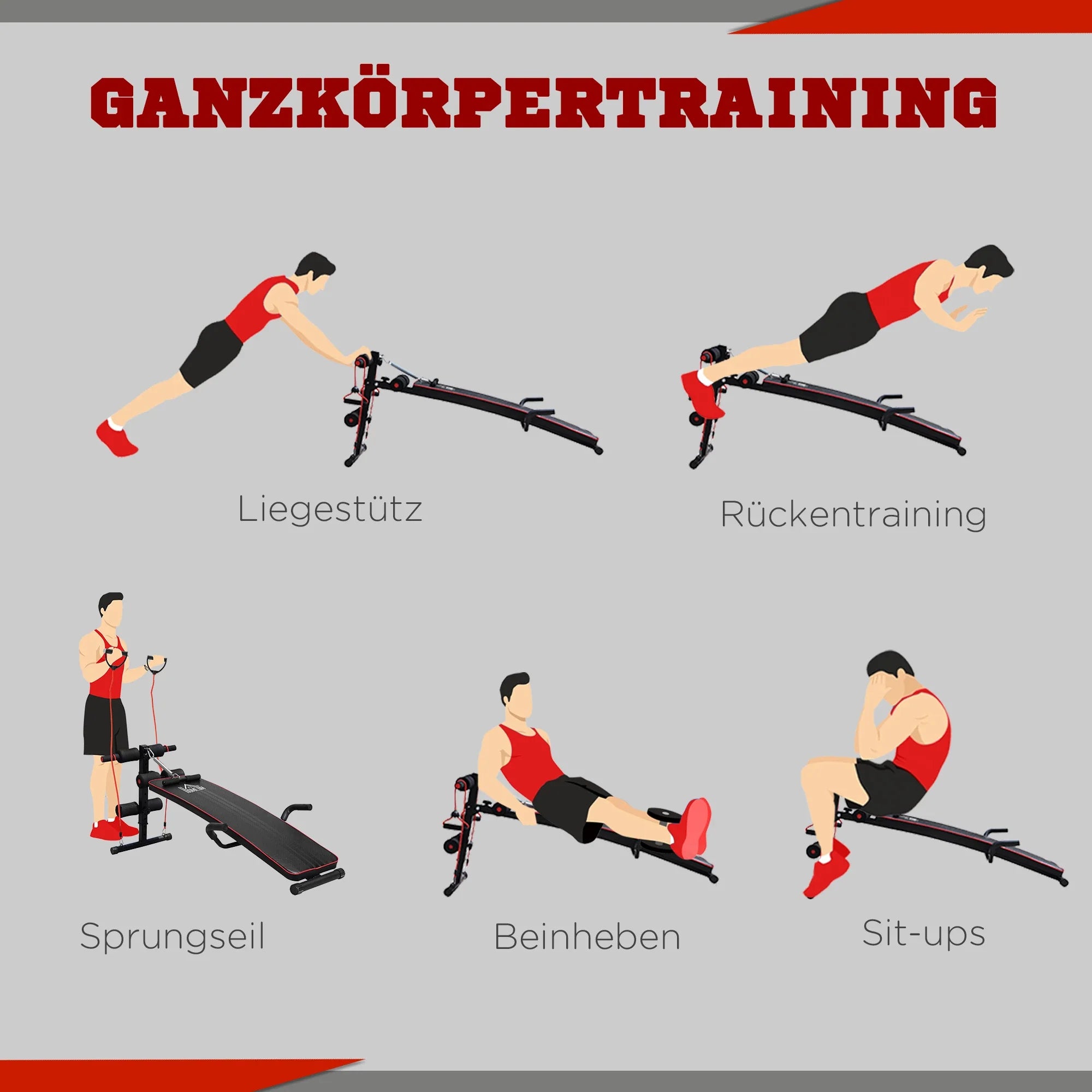HOMCOM Sit-Up-Bank Trainingsbank mit Trainingsbändern verstellbar