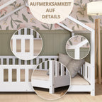 Crazy Pine Hausbett mit Schubladen 200x90 cm – Kinderbett aus Naturholz mit Rausfallschutz – Montessori Bodenbett mit zusätzlichen Stauraum und und Abnehmbarer Barriere - Crazy House