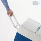 Mobicool MT48W AC/DC - elektrische Kühlbox mit Rollen passend für eine komplette Getrnkekiste / Bierkiste, 48 Liter, 12 V und 230 V für Auto, Lkw, Boot, Reisemobil und Steckdose, Blau