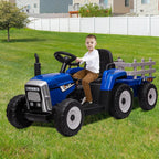 HAUSPROFI 12V 3-Gang Kinder Elektroauto mit Anhänger, Elektro Traktor 2 Fahrmodi, 2,4G-Fernbedienung, Kinder Traktor LED-Licht, Bluetooth, Musik, USB, Elektrischer Traktor für kinder ab 3 Jahren, Grün