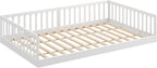 CADANI Timi 2in1 Bodenbett 140x200 cm Montessori Kinderbett mit abnehmbaren Rausfallschutz inkl. Lattenrost, Kiefer Massivholz, weiß - 3 Aufbauvarianten, bis 200 kg belastbar, umbaubar