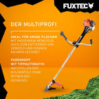 FUXTEC Profi Benzin Motorsense FX-PS162 – Profisense mit 62ccm, Faden und Komfort-Tragegurt – Rasentrimmer mit Antivibrationssystem – 2-Takt Freischneider Fadenspule